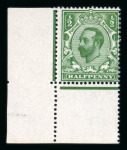 Stamp of Great Britain » King George V » 1911-12 Downey Head Issues GB 1911-12 1/2d bluish green, die 1A, mint n.h. corner marginal example from the lower left of the sheet