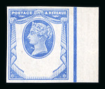 Stamp of Great Britain » 1855-1900 Surface Printed » 1887-1900 Jubilee Issue & 1891 £1 Green 1887-92 ‘Jubilee’ 1 ½d. head plate, imperforate plate proof in blue for Reply Paid essays