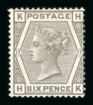 Stamp of Great Britain » 1855-1900 Surface Printed » 1873-80 Large Coloured Corner Letters 1873-80 6d. grey, pl. 17, HK, watermark inverted, fine