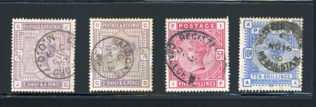 Stamp of Great Britain » 1855-1900 Surface Printed » 1883-84 & 1888 High Values 1883-84 2s6d lilac (2), 5s rose and 10s ultramarine (deep shade)