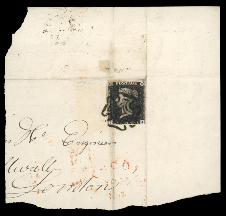 Stamp of Great Britain » 1840 1d Black and 1d Red plates 1a to 11 1840 1d black pl. 1b JJ with faint strike of red MC and black MC