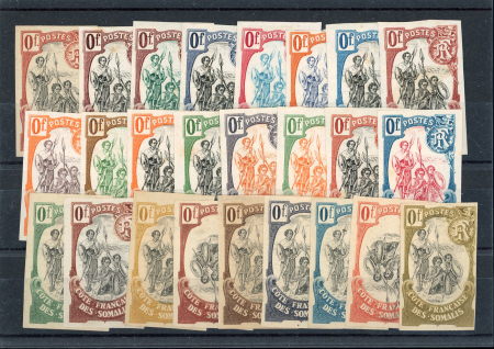 Stamp of Colonies françaises » Côtes des Somalis 1902, type Guerriers lot de 25 essais de couleurs non