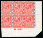 Stamp of Great Britain » King George V » 1924-36 Issues 1924-26 watermark block cypher ﻿1d. scarlet, B24 corner