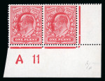 Stamp of Great Britain » King Edward VII » 1911 Harrison & Sons Issues 1911 1d. deep carmine, fine mint corner A11 control