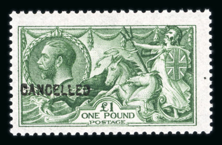 Stamp of Great Britain » King George V » 1913-19 Seahorse Issues 1913 Waterlow £1 yellowish green (deep shade) paper