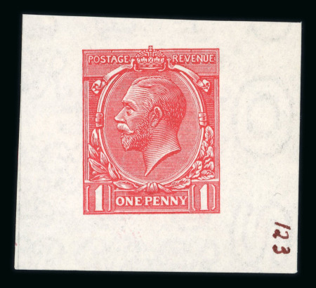 Stamp of Great Britain » King George V » 1912-24 Profile Head Issues 1912-24 1d. imperf. trial in red on multi cypher paper,