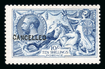 Stamp of Great Britain » King George V » 1913-19 Seahorse Issues 1915-18 De La Rue 10/-  blue overprinted “CANCELLED”