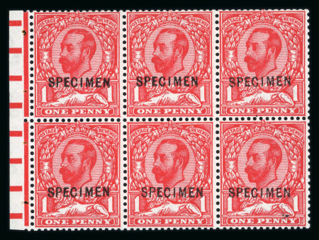 Stamp of Great Britain » King George V » 1911-12 Downey Head Issues GB 1912 (Nov) wmk Simple Cypher 1d booklet pane of six overprinted “SPECIMEN” (type 26)