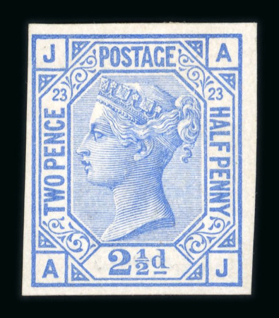 Stamp of Great Britain » 1855-1900 Surface Printed » 1880-83 Large Coloured Corner Letters, Wmk Imperial Crown 1880-83 watermark crown 2½d. blue pl. 23, AJ, imperf.