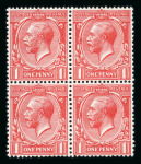 Stamp of Great Britain » King George V » 1912-24 Profile Head Issues 1912-24 1d. scarlet-vermilion block of four, variety