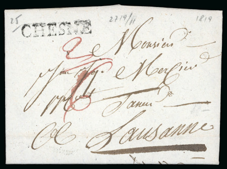 Stamp of Switzerland / Schweiz » Vorphilatelie Schweiz 1819, Faltbrief mit Inhalt von Chêne (Kanton Genf) nach Lausanne