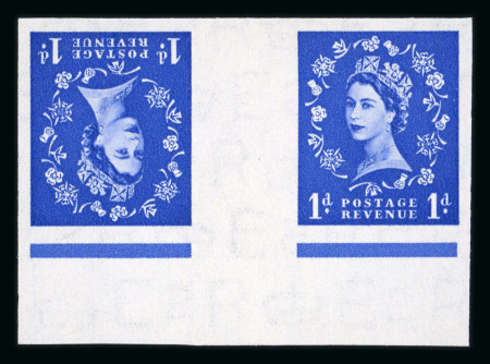 Stamp of Great Britain » Queen Elizabeth II 1952-54 1d. ultramarine, marginal imperf. tête-bêche