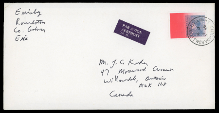 Stamp of Ireland » 1950-Date Commemoratives 1976 U.S. Bicentenary 15p used single tied CLOCHNARON/17.V.76 first day cancel on cover from Galway to Canada, showing missing silver variety, fresh, very fine and exceptionally rare used on a first day cover, showpiece