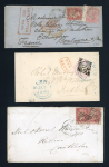 Stamp of Ireland » Pre-Stamp Postal History » Collections, lots etc. 1848-1895 Late Mail: Selection of six covers or cards all showing an array of Late mkgs, including boxed red LATE LETTER/FEE PAID, boxed red LATE MAIL, boxed black Late Fee/Paid, Dublin LATE FEE duplex, Dublin TOO LATE d