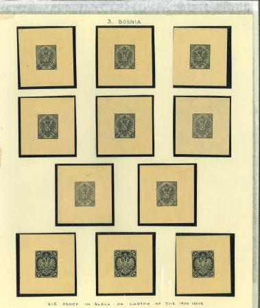 Stamp of Bosnia and Herzegovina Bosnia Herzegovina 1900 1h to 5k group black proofs, small sheetlet format