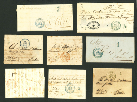 Stamp of Cuba » Internal Mail Cuba 1845-59 group of eight entires with date stamps