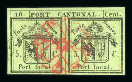 Stamp of Switzerland / Schweiz » Kantonalmarken » Genf 1845, Doppelgenf, mit Druckabart im linken Rand