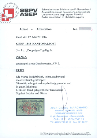 1845, Doppelgenf, mit Druckabart im linken Rand