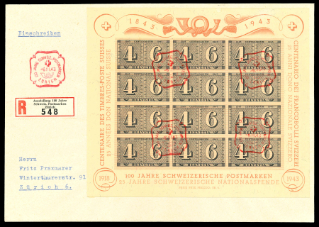 Stamp of Switzerland / Schweiz » Blockausgaben 1943, Luxusblatt auf Einschreibebrief nach Zürich