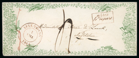 Stamp of Luxembourg Luxembourg 1844 fine green illustrated envelope Apres le Depart to Neufchateau, Belgium