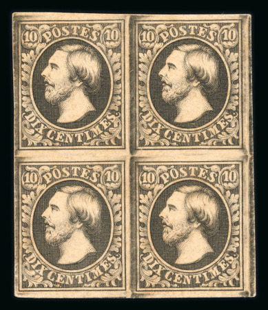 Stamp of Luxembourg Luxembourg 1852 10c Essay before cleaning imperf block of four