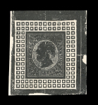 Stamp of Luxembourg 1876 Brück negative essay of 10c surrounded by small squares on thin paper