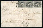Stamp of Luxembourg Luxembourg 1854 Second printing 10c vertical strip of three entire to London