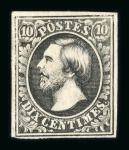 Stamp of Luxembourg Luxembourg 1854 4th Printing 10c velvet black with reverse watermark unused