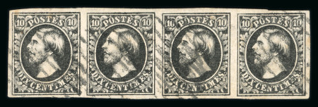 Stamp of Luxembourg Luxembourg 1854 4th printing by Liez 10c velvet black horizontal strip of four used