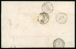 Stamp of Luxembourg Luxembourg 1858 Last Printing 10c grey horizontal strip of four on outer letter sheet to Paris