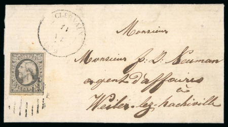 Stamp of Luxembourg Luxembourg 1858 Last Printing 10c grey bottom corner marginal on 1859 cover with retouch