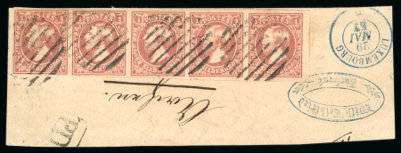 Stamp of Luxembourg Luxembourg 1844 4th printing 1Sgr used strip of five on piece