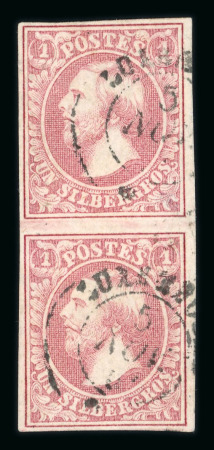 Stamp of Luxembourg Luxembourg 1858 1Sgr carmine rose vertical pair used double-ring Luxembourg cds, 