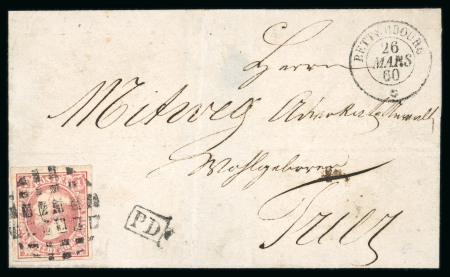 Stamp of Luxembourg Luxembourg 1860s 1Sgr outer letter sheet from Bettembourg with circular cork handstamp 