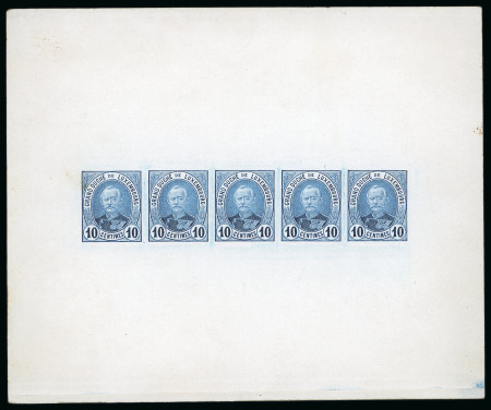 Stamp of Luxembourg Luxembourg 1891 Grossherzog Adolf 10c blue Enschede essay block of 5 on card