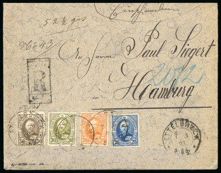 Stamp of Luxembourg Luxembourg 1893 registered four colour franking Ettelbruck to Hamburg