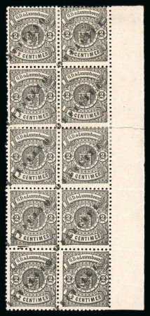 Stamp of Luxembourg 1054 Luxembourg 1875-78 Official 2c black perf block 10 overprints upright and inverted