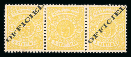 Stamp of Luxembourg Luxembourg 1875-78 Official 5c horizontal strip of three, centre stamp without overprint mint o.g.