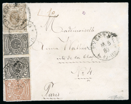 Stamp of Luxembourg Luxembourg 1880 Brück 2c black pair plus 1c brown and rouellted 20c cover to Paris