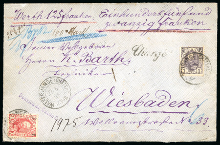 Stamp of Luxembourg Luxembourg 1895 insured cover to wiesbaden franked SP 10c and 1f