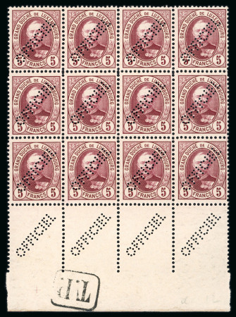 Stamp of Luxembourg Luxembourg 1890s Adolf 5f bottom margin block of 12 perfin OFFICIEL