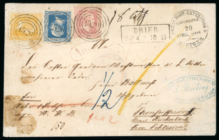 Stamp of German States » Prussia Prussia 1850s German Military Command at Luxembourg three colour parcel cover from Trier