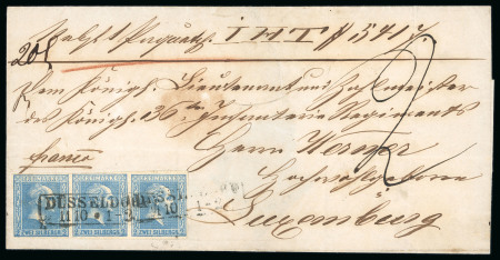 Stamp of German States » Prussia Prussia 1860 Military Posts in Luxembourg outer letter sheet 2 Sgr strip of three
