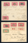 Stamp of Colonies françaises » Réunion Réunion 1915, 2 lettres reccom. avec 1915-16 Croix-Rouge affr., surch. carmine, rouge & noir