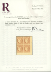Stamp of France » Type Cérès de 1849-1850 1850, Cérès n°1 10c bistre-jaune nuance foncée, bloc de 4, en coin de feuille avec belles marges
