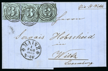 Stamp of German States » Thurn and Taxis Thurn und Taxis 1859 entire Mainz to Wiltz Luxemburg