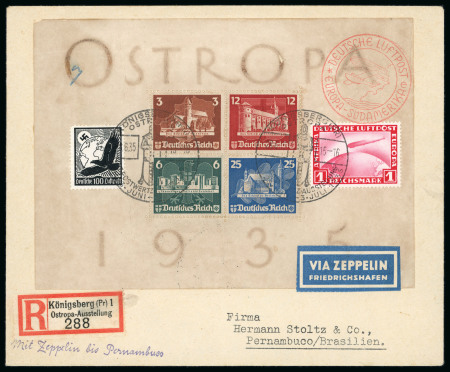 Stamp of Aerophilately » Zeppelins All World – 1928–1939 Zeppelin Post An exceptional and highly specialised collection of Zeppelin flights, neatly mounted and meticulously written up across more than 360 album pages, housed in five large ring binders. Th