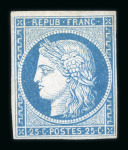 Stamp of France » Type Cérès de 1849-1850 1850, Cérès n°4 25c bleu non dentelé neuf sans gomme