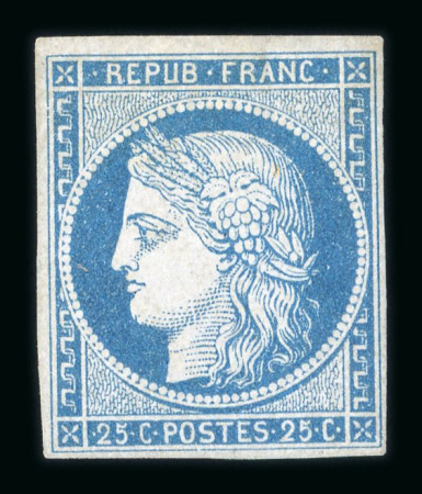 Stamp of France » Type Cérès de 1849-1850 1850, Cérès n°4 25c bleu non dentelé neuf sans gomme