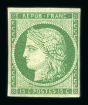 Stamp of France » Type Cérès de 1849-1850 1850, Cérès n°2 15c vert neuf sans gomme filets intacts.